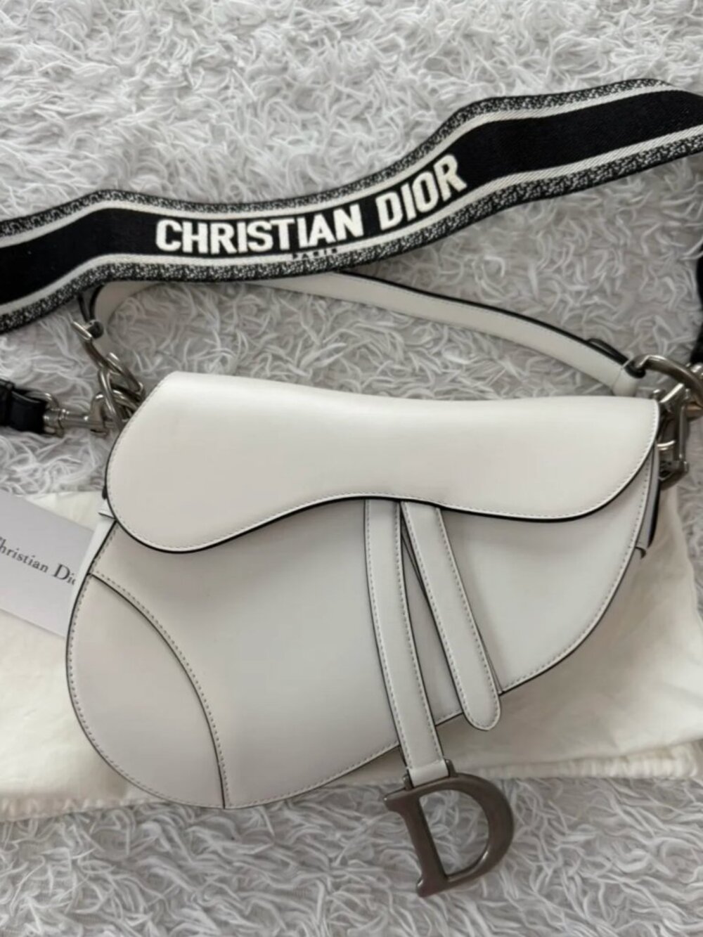 Christian Dior White Calfskin Saddle Bag